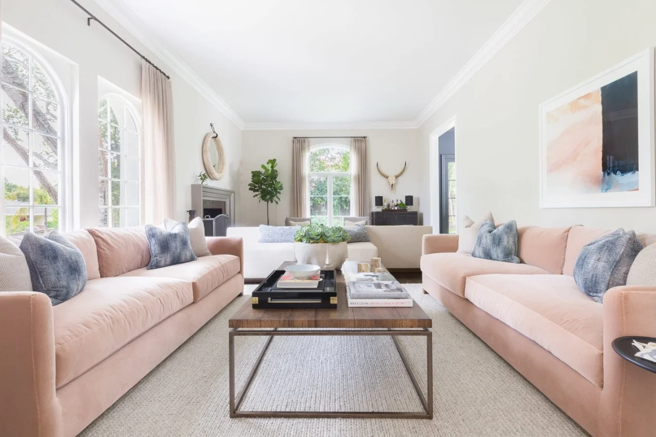 High/Low: Blush Pink Sofa Living Room Design — The Learner Observer